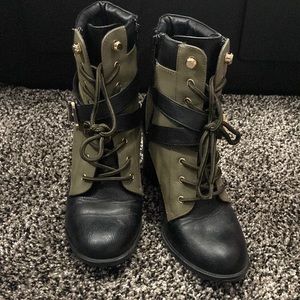 army green heeled ankle boots